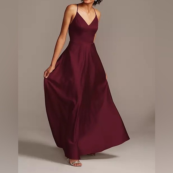 David's Bridal Dresses & Skirts - David’s Bridal DB Studio Celebrate spaghetti strap satin a-line bridesmaid dress